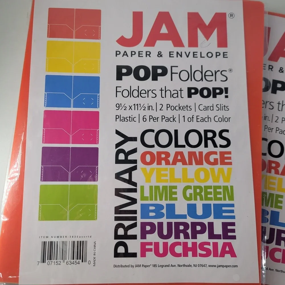 JAM 2 Pocket Plastic Folders 2PACK‎ x 6 FOLDER 9.5 x 11.5 Inch